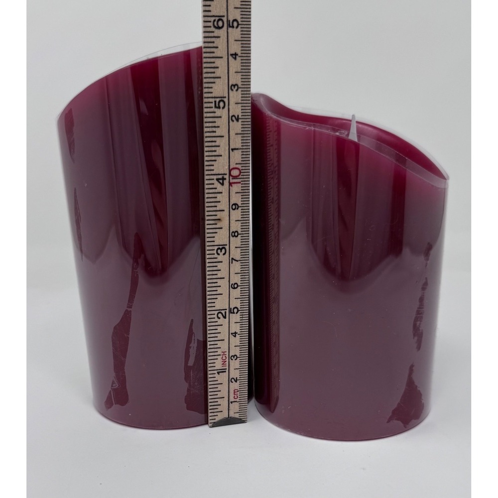 Set of 2 Flameless Flicker LED Pillar Wax Candles with Remote 5" 6" Burgundy Red - Picture 8 of 16